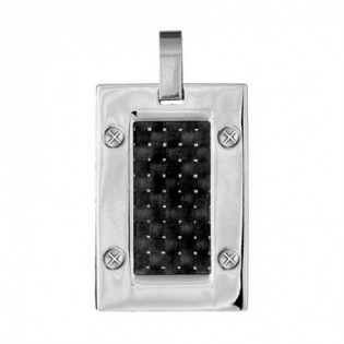 PENDENTIF CARBONE ET ACIER RECTANGLE