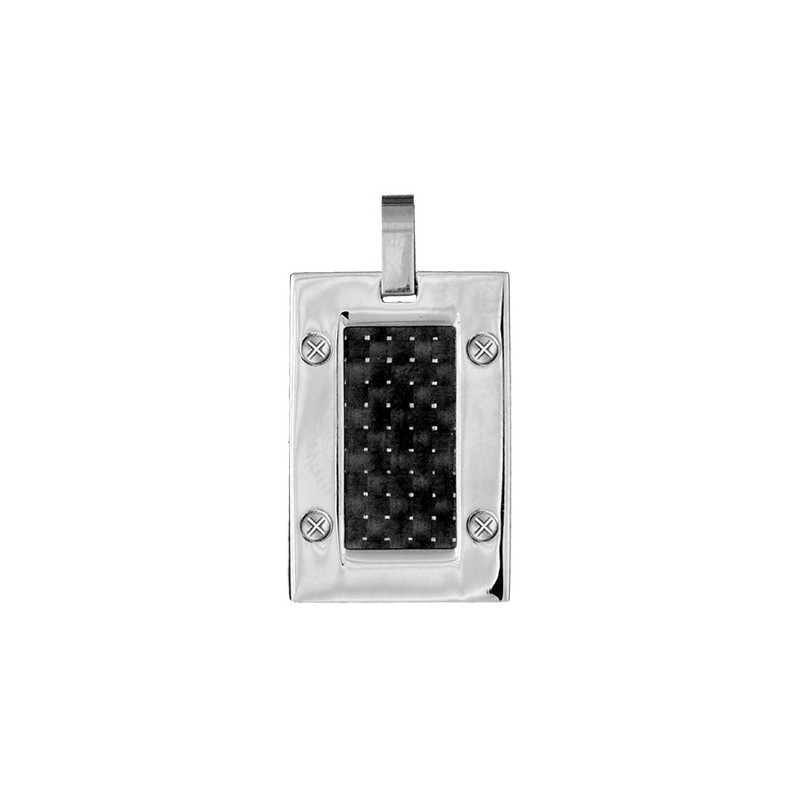 PENDENTIF CARBONE ET ACIER RECTANGLE