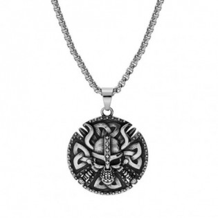 COLLIER ACIER GROS PENDENTIF 45MM PATINÉ ROND