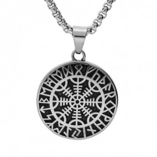 COLLIER ACIER PENDENTIF ROND 35MM VIKING