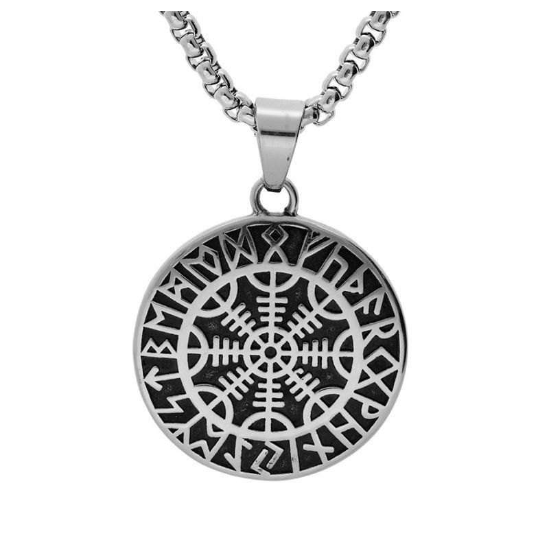 COLLIER ACIER PENDENTIF ROND 35MM VIKING