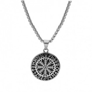 COLLIER ACIER PENDENTIF ROND 35MM VIKING