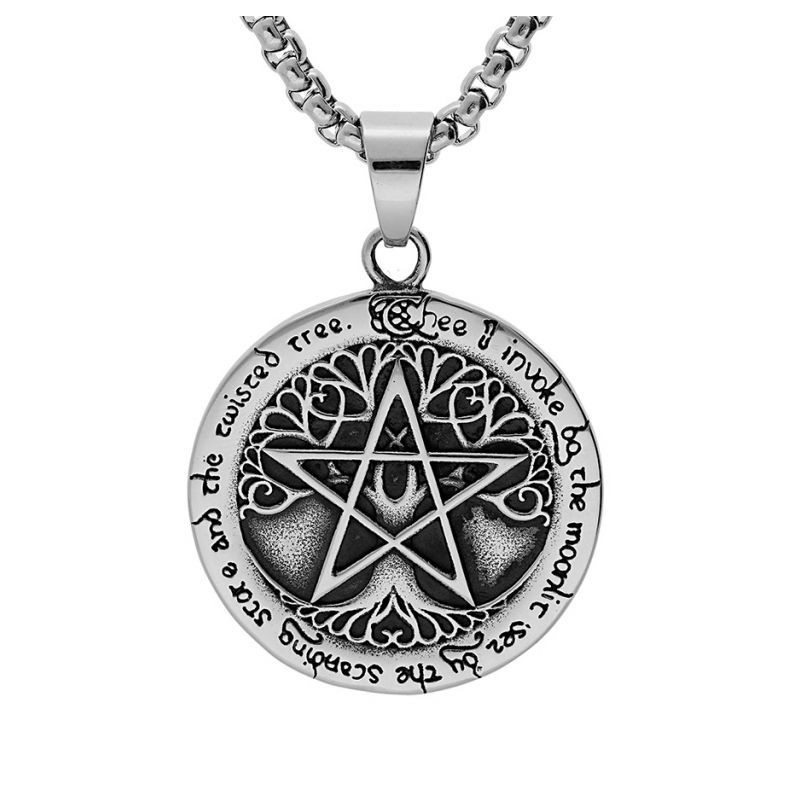 COLLIER ACIER PENDENTIF VIKING ROND 37MM