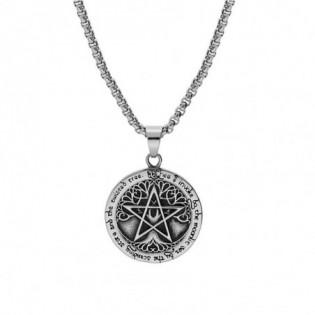 COLLIER ACIER PENDENTIF VIKING ROND 37MM