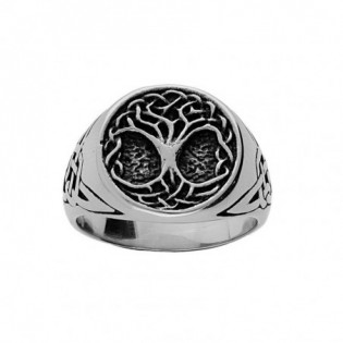 BAGUE ACIER PATINÉE RONDE ARBRE DE VIE