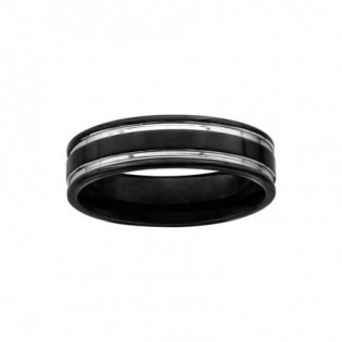 BAGUE ACIER ET PVD NOIR 2 FILETS