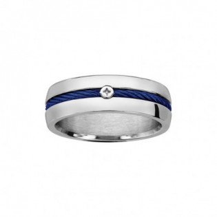 BAGUE ACIER CABLE AU CENTRE BLEU ET VIS