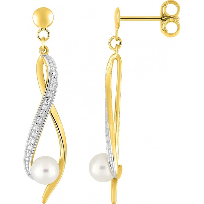 Boucles d'oreilles or 375 perle + diamant