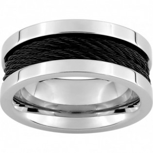 Bague bicolore noir acier