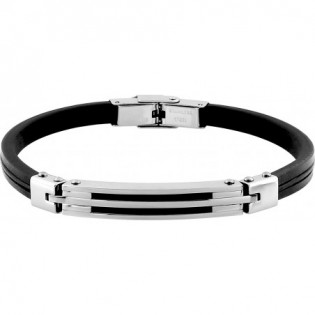 Bracelet rigide cuir de vache noir acier