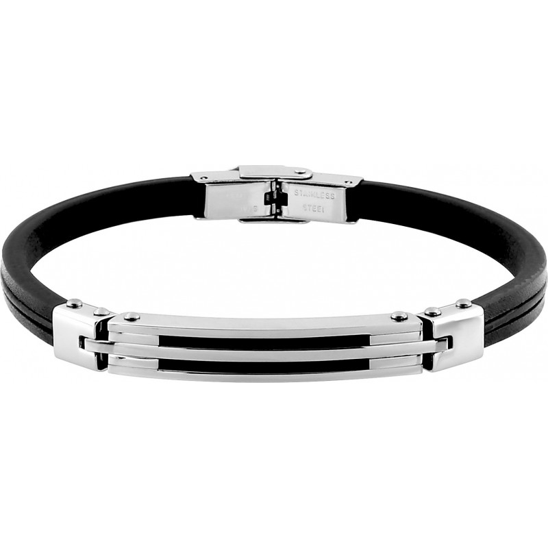 Bracelet rigide cuir de vache noir acier