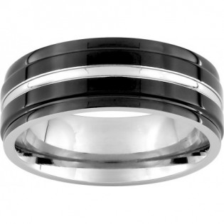 Bague bicolore noir acier