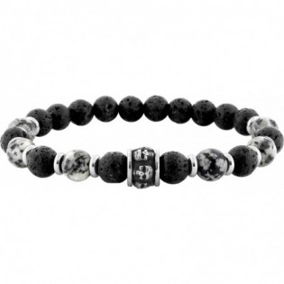 Bracelet acier + obsidienne/lave