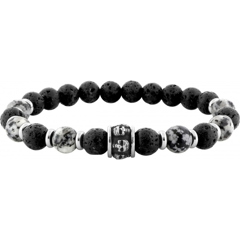 Bracelet acier + obsidienne/lave