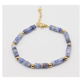 Bracelet acier doré + lapis