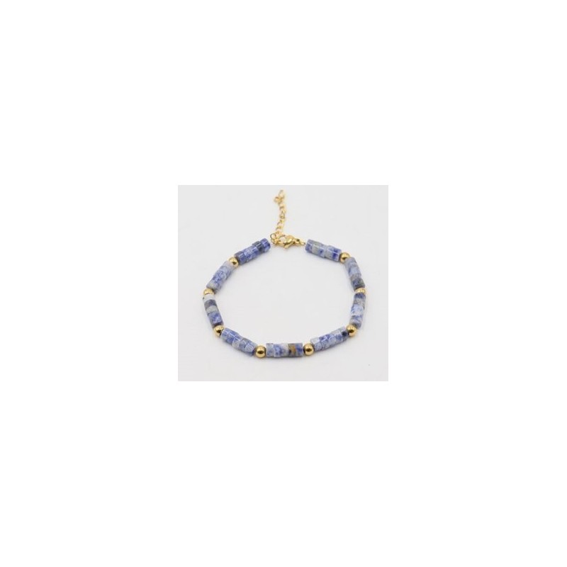 Bracelet acier doré + lapis