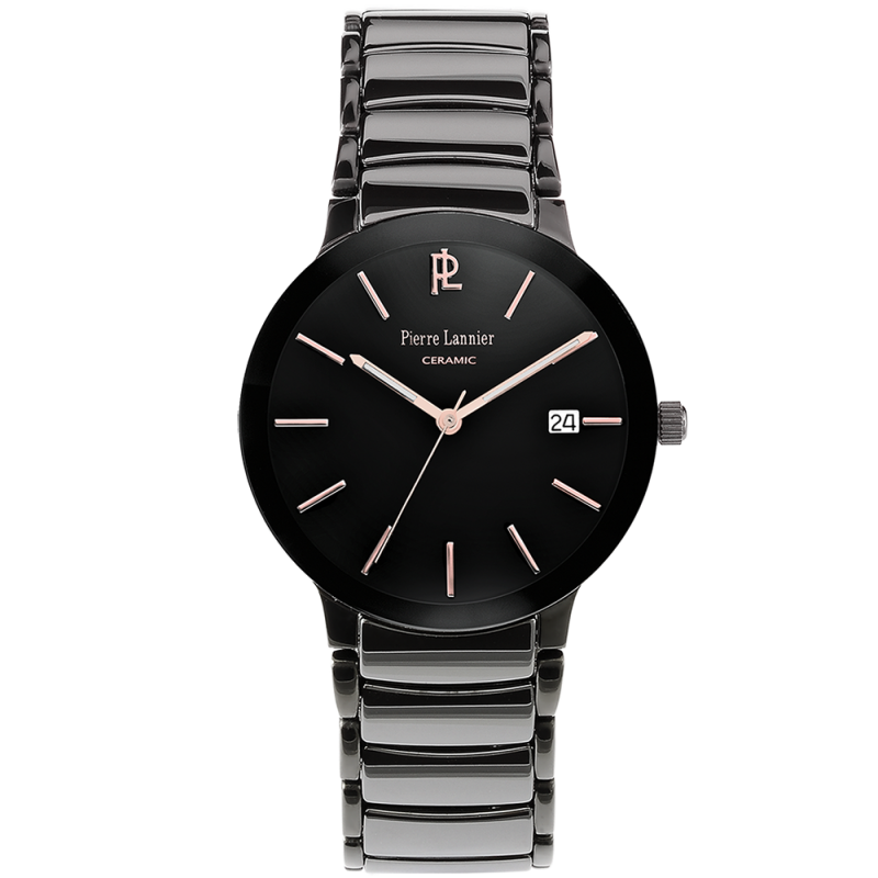 Montre Homme Pierre Lannier bracelet acier noir et céramique noire