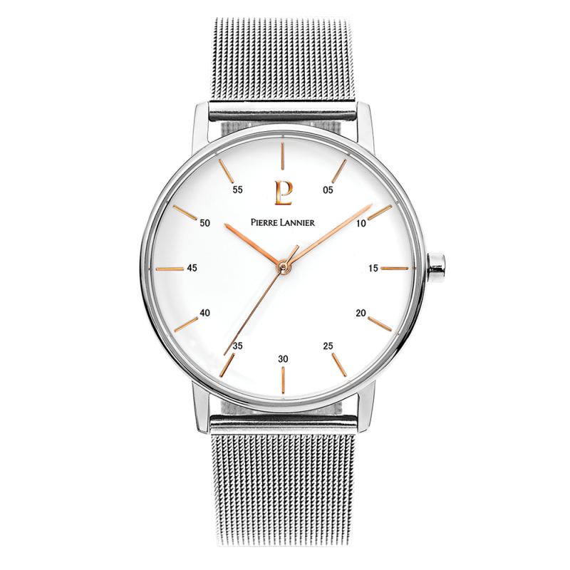 Montre Homme CITYLINE Cadran Blanc Bracelet Acier milanais Argenté