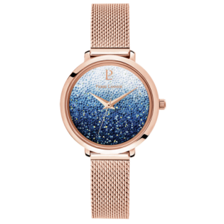 Montre Femme PETITE CRISTAL Cadran Bleu dégradé Bracelet Acier milanais Doré rose